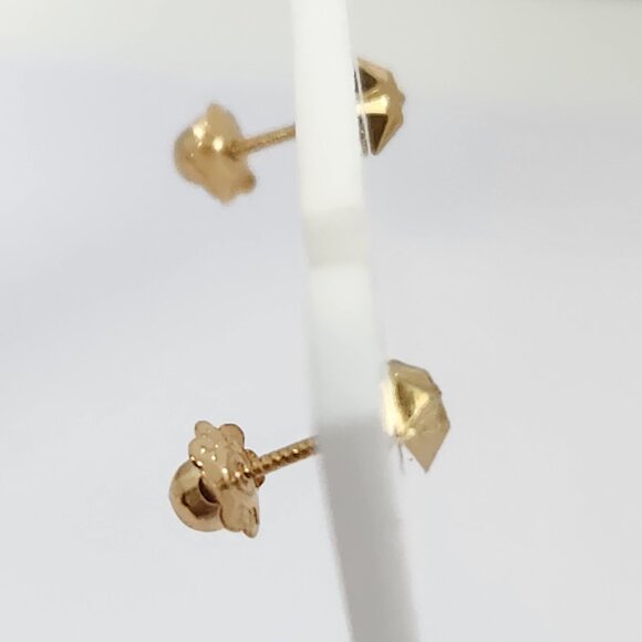 VTG 80s 14K Solid Yellow Gold Diamond Cut 3mm Hexagon Screw Back Stud Earrings - Picture 11 of 14